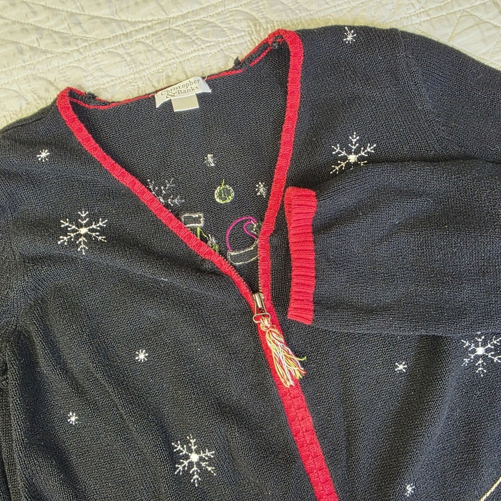 Christopher Banks Large Christmas Santa Clothesline Full Zip Cardigan